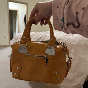 Yellow Crocodile-Embossed Handbag